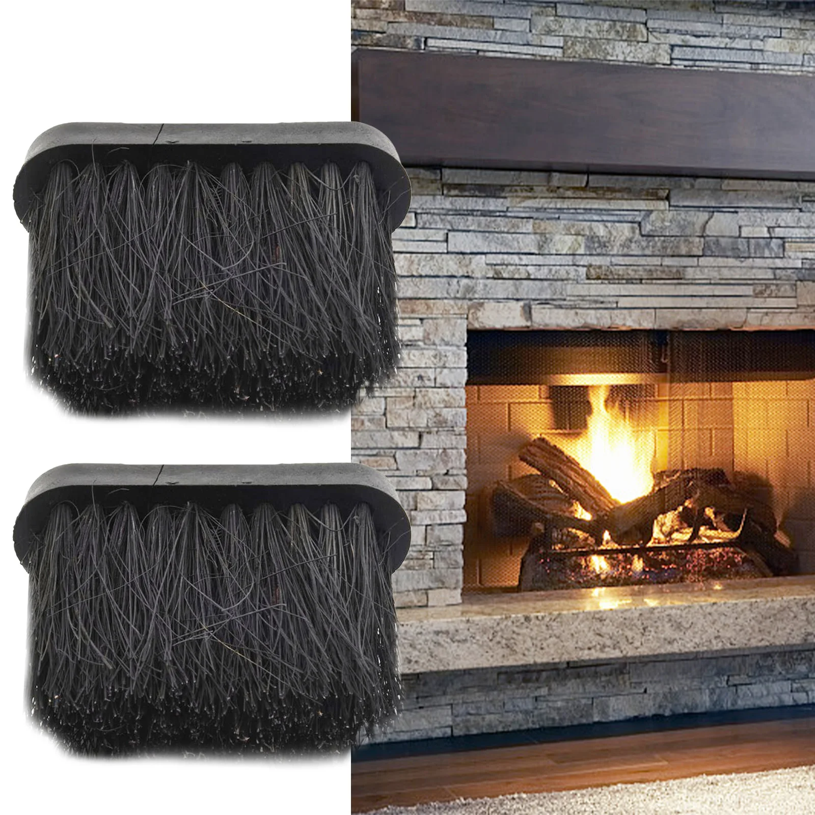 2Pcs Fireplace Brushs Oblong Replacement Spare Hearth Brush Head Fireplace Tool Brushes Broom Fireplace Spare Brushes