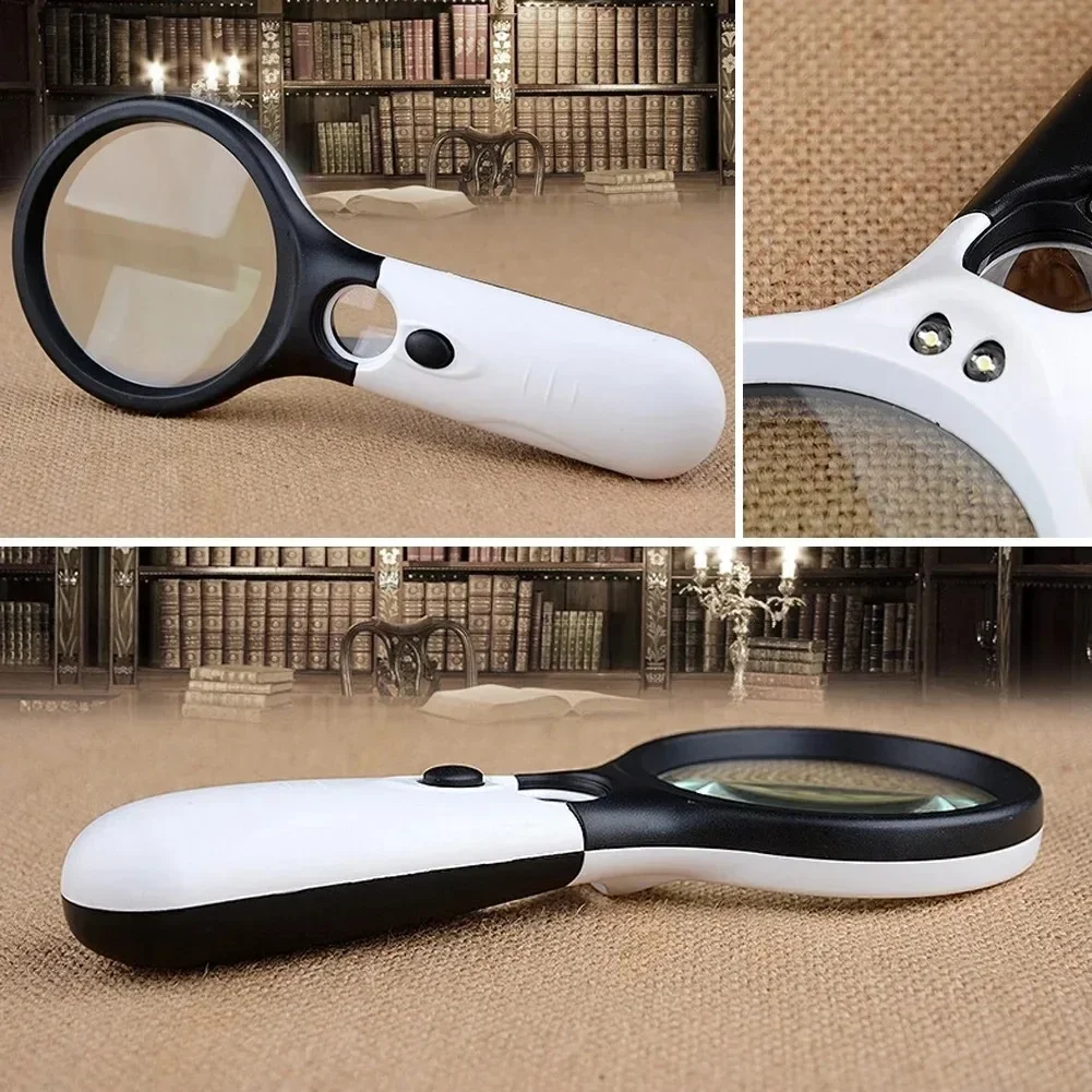 S740ad4c6ad9349f7bed51025f2ddce59S White Magnifying Glass Handheld 45X Magnifier With 3 LED Light For Reading Magnifying Glass Jewelry Loupe Mallzona