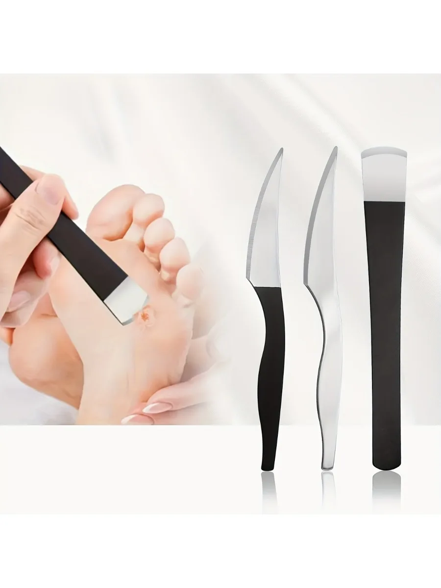 3 adet Ayak onarım bıçağı nasırları, ölü deriyi çıkarmak için, Profesyonel teknisyen ayak tabanlarını kazımak için topuk kalemtıraş kullanır