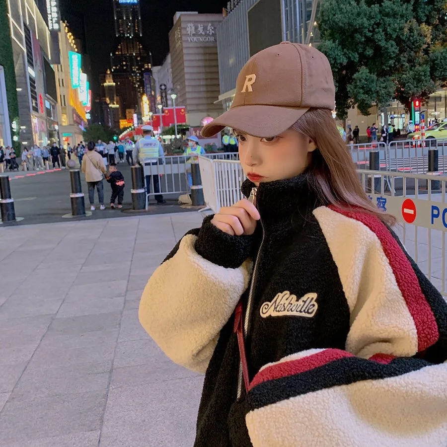 

2020 New Sweater Women's Autumn And Winter Korean Version Loose Imitation Lamb Wool Thickened Baseball Uniform Jacket