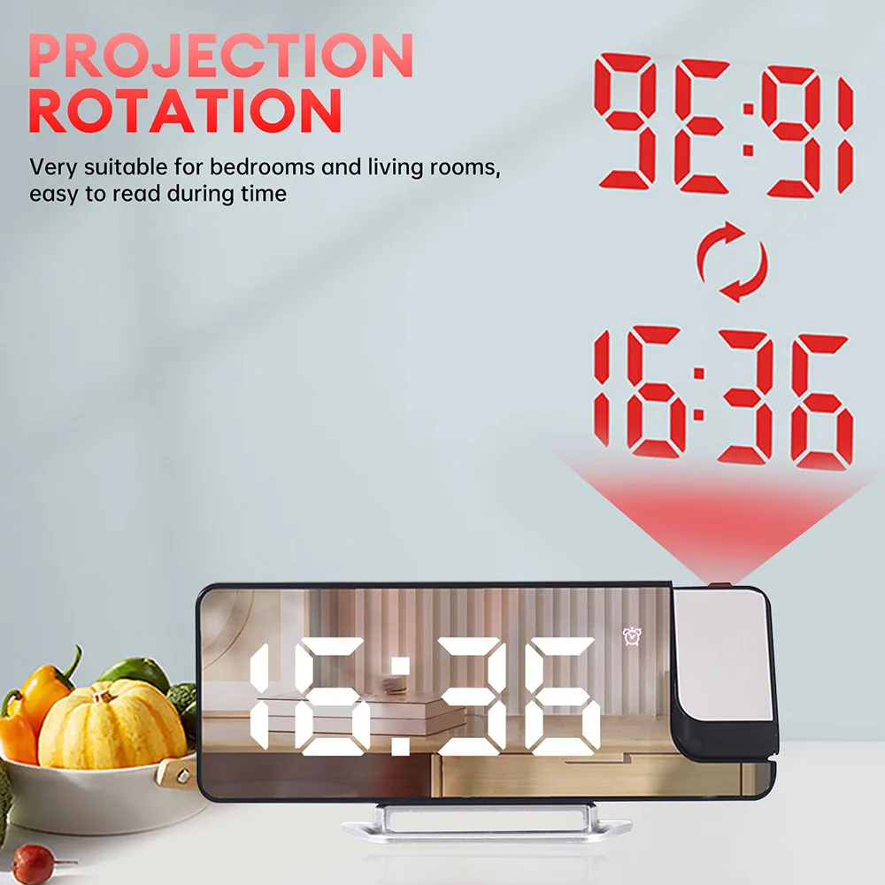 New LED Mirror Projection Alarm Clock Electronic Table Clock Bedside Desk Clock Temperature Date Display Snooze Alarm Clock 3