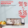 New LED Mirror Projection Alarm Clock Electronic Table Clock Bedside Desk Clock Temperature Date Display Snooze Alarm Clock 3