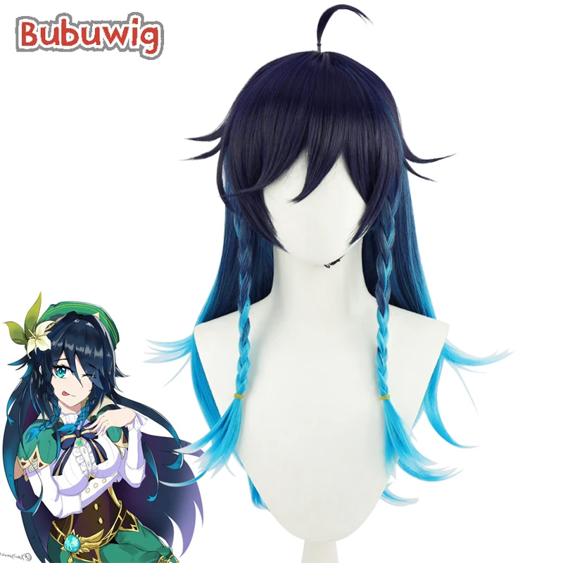 Bubuwig Synthetic Hair Genshin Impact Venti Cosplay Wig 65cm Long Straight Mixed Blue Venti Genderbend Party Wigs Heat Resistant