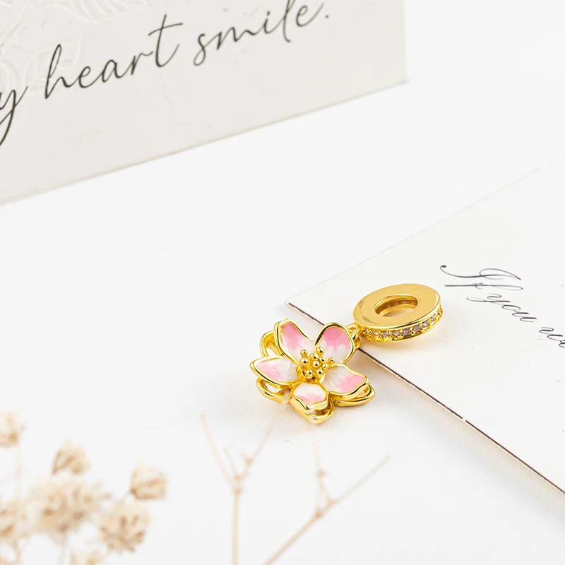 NEW Gold Plated Lucky Heart、Flower、Dragon、Snowflake、Family Tree Charm Bead Fit Original 925 Silver Pan Bracelet DIY Jewelry Gift 4
