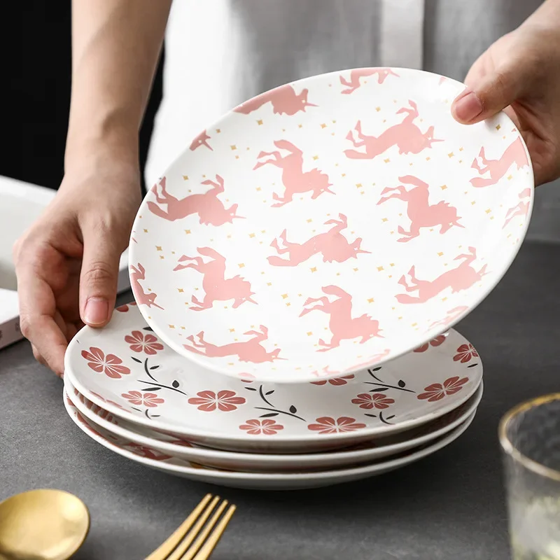 Kitchen Ceramic Plate Sets Tableware Japanese Hand Painted Relief Underglaze Dishes Dinner Plate Set Home Restaurant Plates