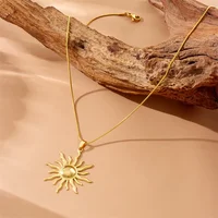 316L Stainless Steel Golden Fashion Sun Pendant Necklace For Women Girl 2024 New Concise Solar Neck Chain Jewelry Gift - Image 5