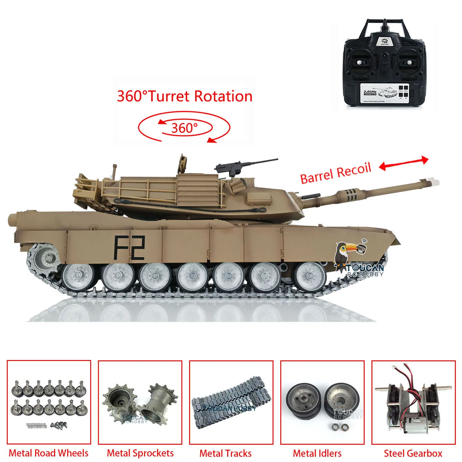 헝롱 RC 탱크 1/16 360 ° 터렛 배럴 리코일 BB 슈팅 TK7.0 커스터마이즈 3918 M1A2 에이브람스 어린이 장난감 TH17803-