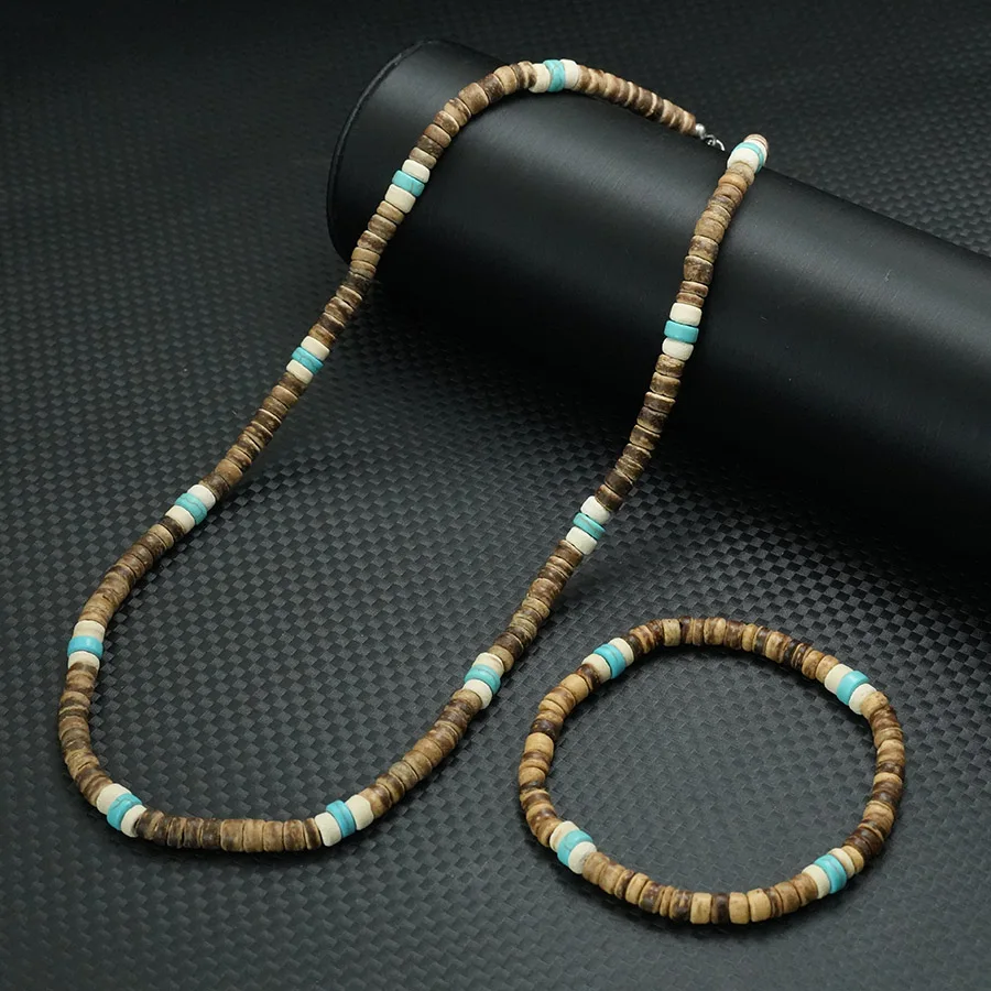 أنيق 2 قطعة خشبية سوار مُزين بالخرز قلادة مجموعة ا...