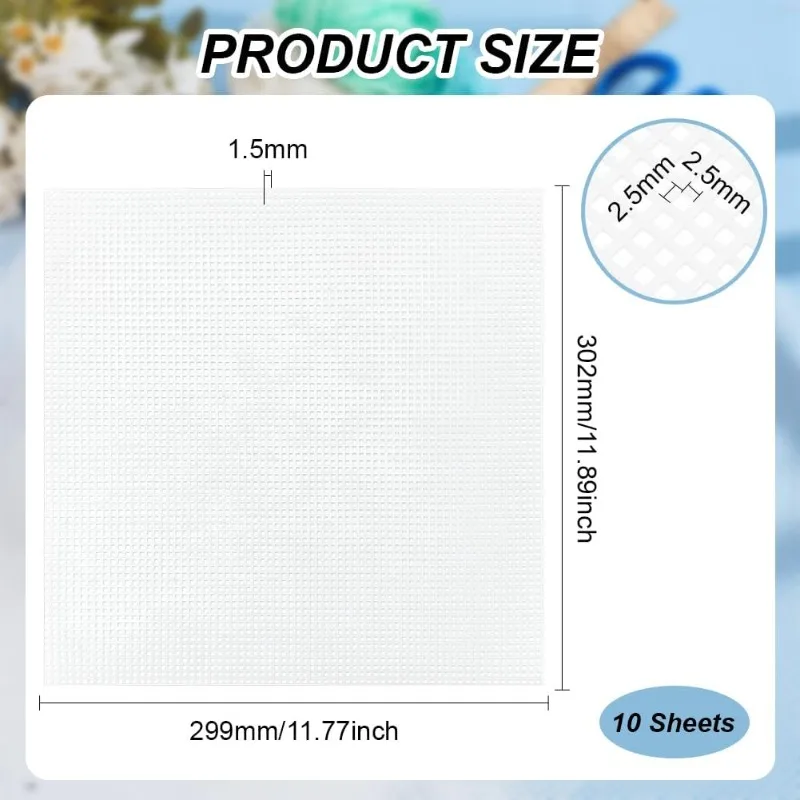 10Pcs 14 Count Plastic Mesh Canvas Sheets Square Cross Stitch Plastic Plate Embroidery Purse Crafting Knit