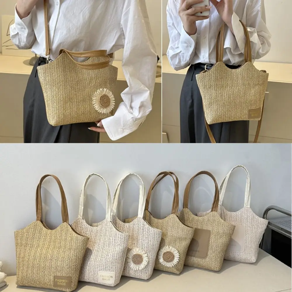 

Travel Straw Woven Bag New Woven Causal Shoulder Bag Large Capacity Spring Summer Shopper Totes Girls