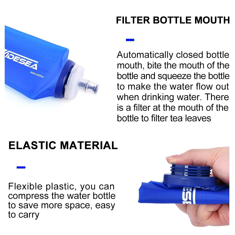 Widesea 600ml Foldable Soft Water Bottle - Lightweight Outdoor Hydration Flask