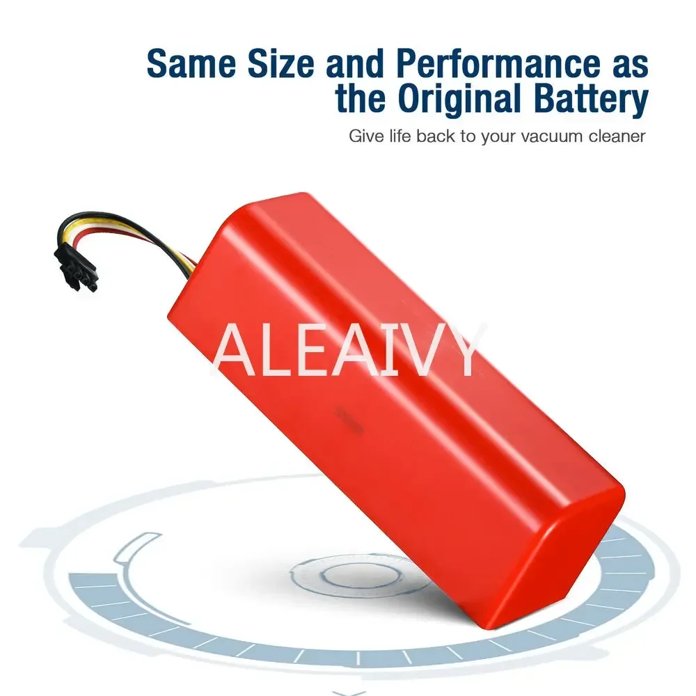 Top view of red robotic vacuum replacement battery