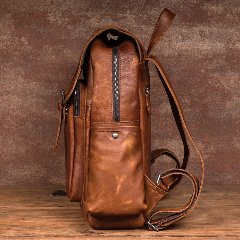 Retro trend handmade leather backpack men's business leisure leather backpack large capacity short-distance travel bag
