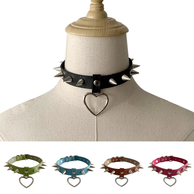 

Emo Spike Choker Punk Collar Female Women Men Black Leather Studded Rivets Chocker Necklace Goth Jewelry Gothic Accessories