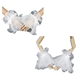 Bride Elastic Wrist Cuffs Lovely Flared Removable Fake Sleeves for Wedding Party White Lace Wrist Cuffs for Women