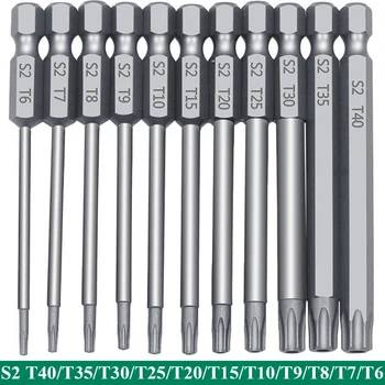 11PCS 1/4" Hex Bits Driver Tamper Proof Security Drill Magnetic Bit Set Torx Screwdriver Flat Head F1FC High Quality 50/100mm