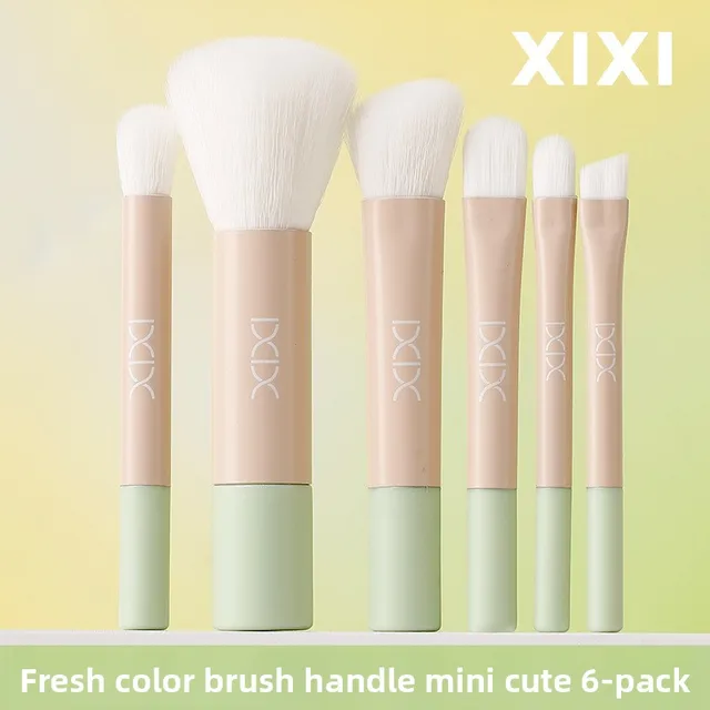 6Pcs Portable Face Makeup Brush Set for Loose Powder Foundation Blush Contour Highlight Nose, Mini Beginner Travel Kit