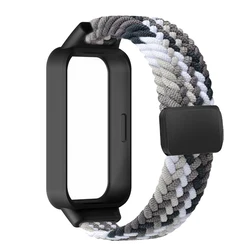 Magnetic Buckle Case with Nylon Braided Strap - Sport Bracelet and Protective Cover Combo - Redmi Band 3 (Colorful Black)