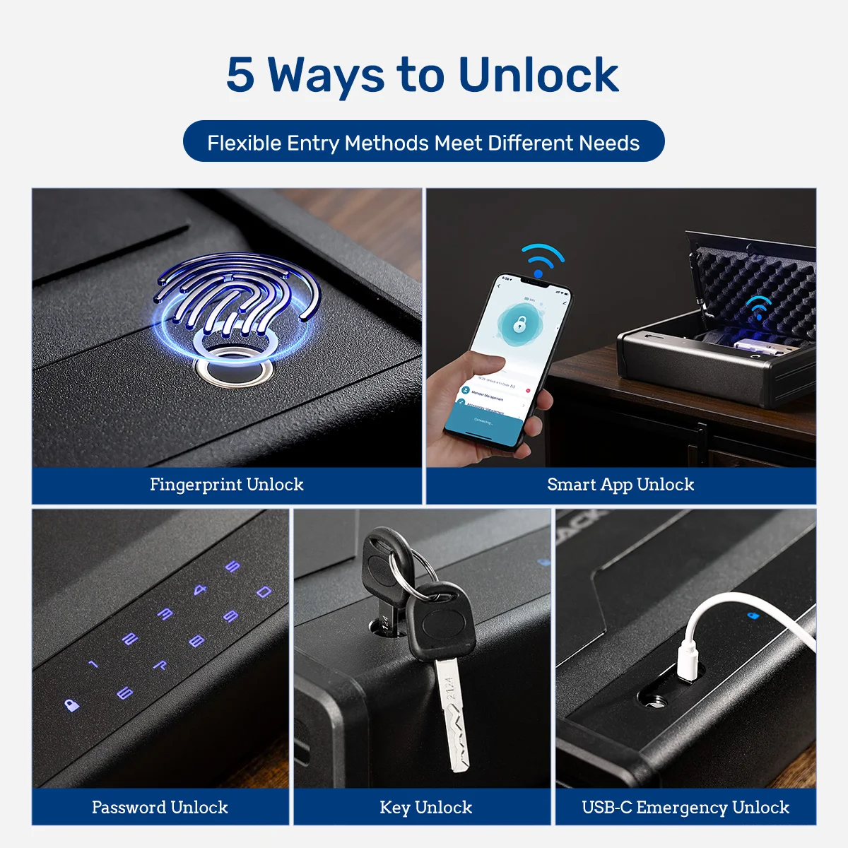 Stainless Steel Biometric Pistol Safe Box for 2 Handguns with Fingerprint and APP Control