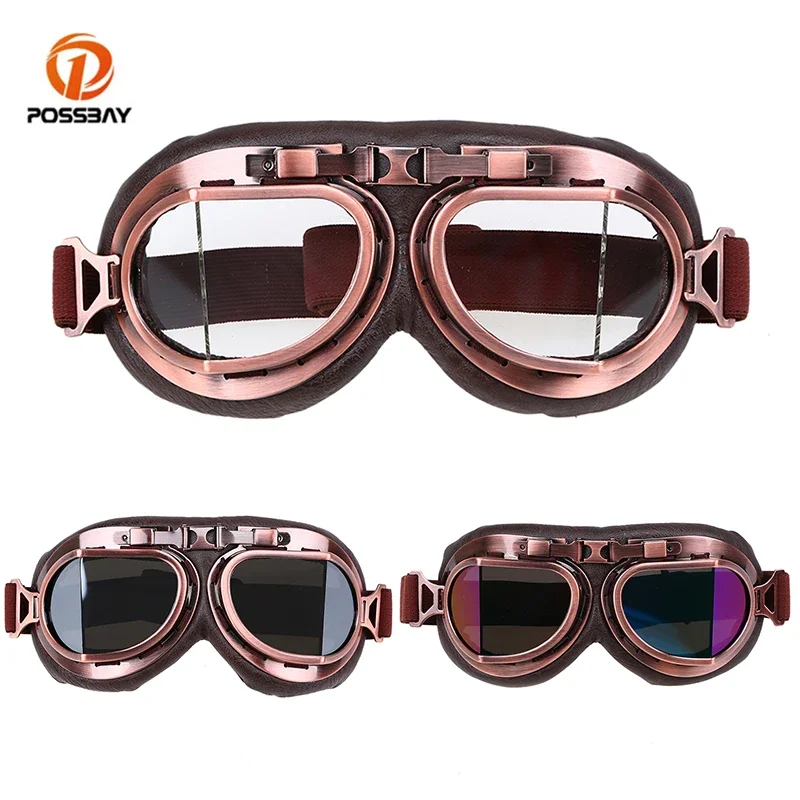 

POSSBAY Motorcycle Glasses Retro Goggles Motorbike Vintage Classic Scooter Cruiser ATV Glasses Off-Road Motocross Racing Eyewear