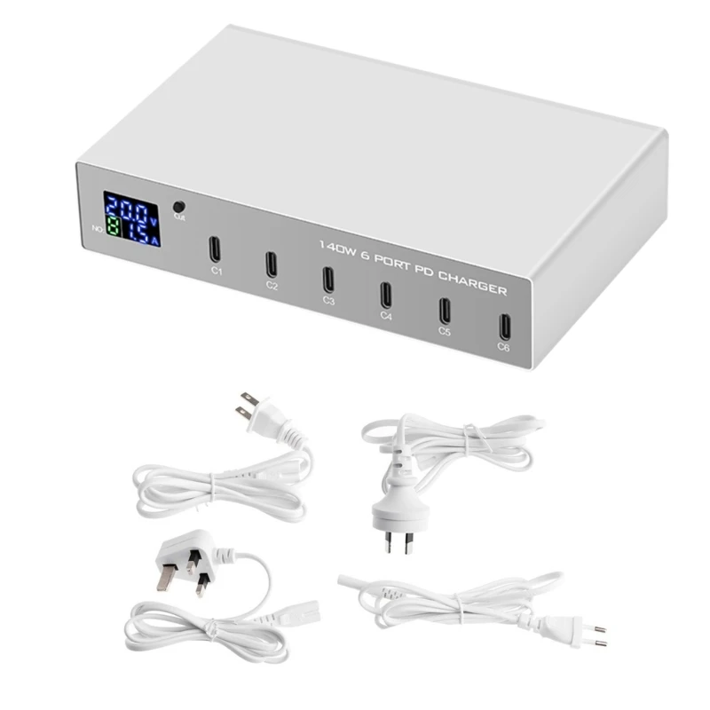 

6-in-1 30W Type-C PD Docking Station with Current Volt-Display US-EU/UK/AU-Plug New Dropship