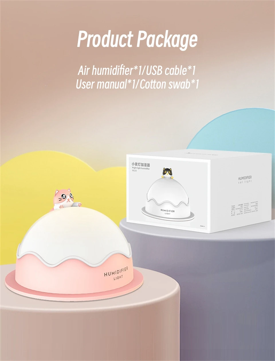 Gadgetoo Cute Cat Air Humidifier Ultrasonic Cool Water Aroma Diffuser For Home Bedroom With Warm Night Light, Usb Mute Humidifier, 250Ml