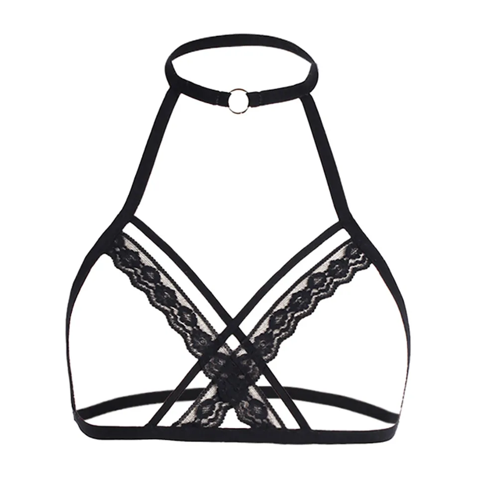 Alluring Women Strappy Cage Bra Lingerie Set