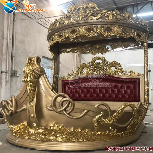 Royal Baroque style hand-carved round king bed luxury heavy-duty carved round bed designer teak round maharaja bed 5
