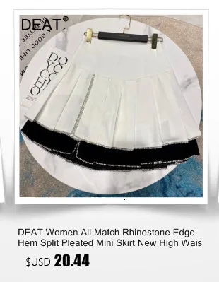 DEAT Women Rhinestone Edge Design Solid Color Pleated Skirt New High Waist Fashion Temperament Spring Summer 2022 11D9406 black mini skirt