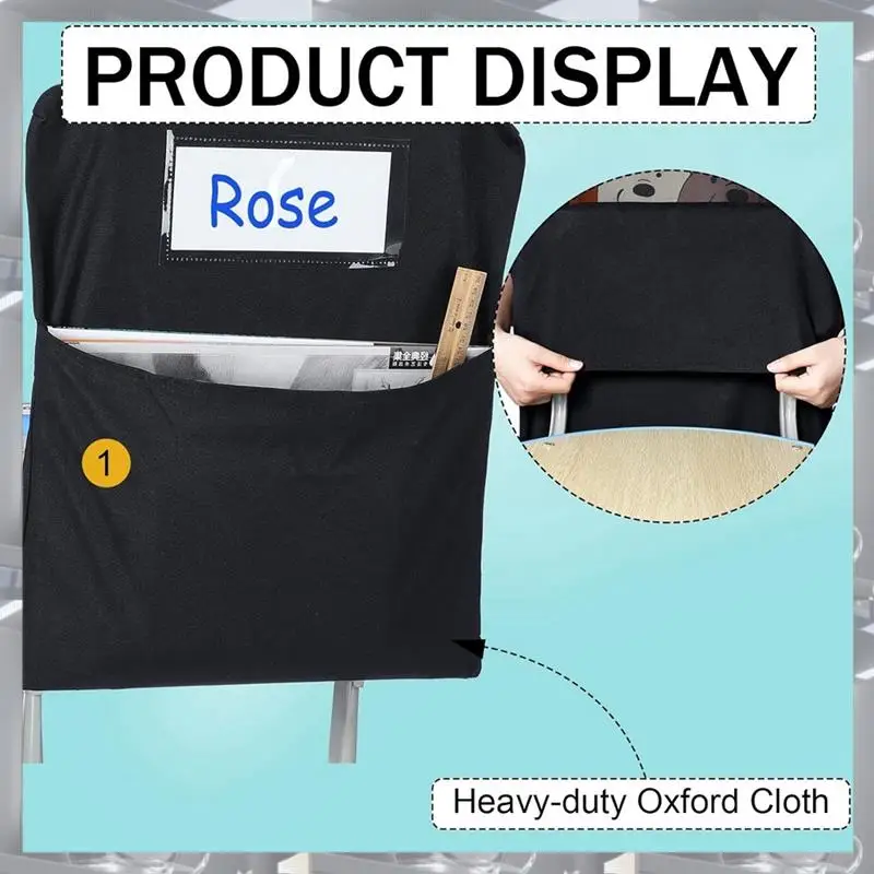 A84K-6Pcs Chair Storage Pocket Chair Bag Pockets For Classrooms Student Pockets Organizer With Name Tag