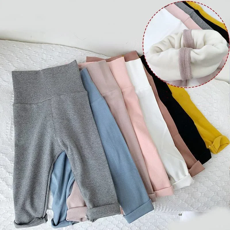 Cozy Toddler Fleece Thermal Leggings - High Waist Solid Color Pants