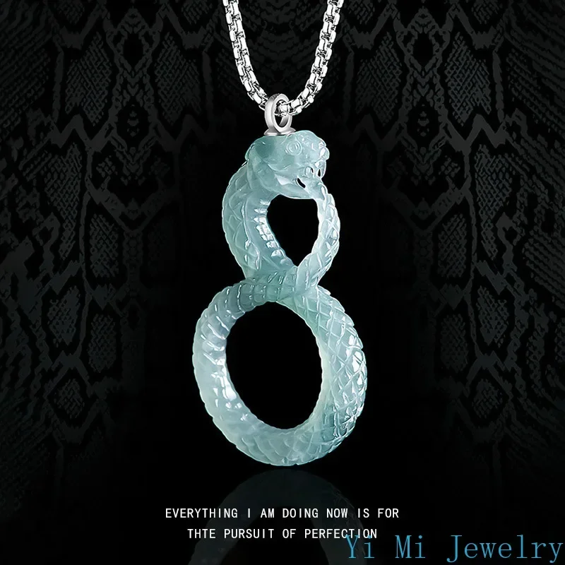 Natural A-goods Jadeite Snake Pendant Black Mamba Memorial Necklace Icy Jade Men and Women Models Fashion Jewelry Pendant pendant necklace jade jewelry