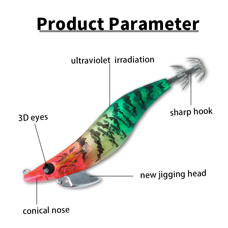 Kawa 1pc New Wood Shrimps Squid Lure 13g 93mm Fishing Squids Hooks UV Coating Fishing Baits For Fishing Squid Octopus Culterfish