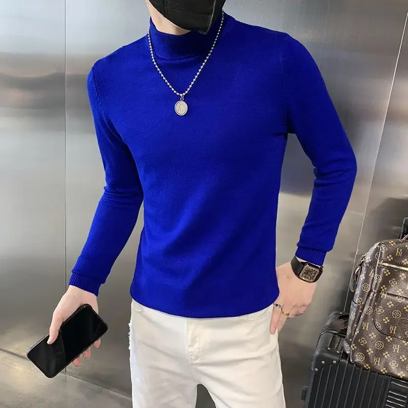 

Solid Color All-match Knitted Turtleneck Sweater Men's Clothing 2022 Autumn New Loose Casual Pullovers Korean