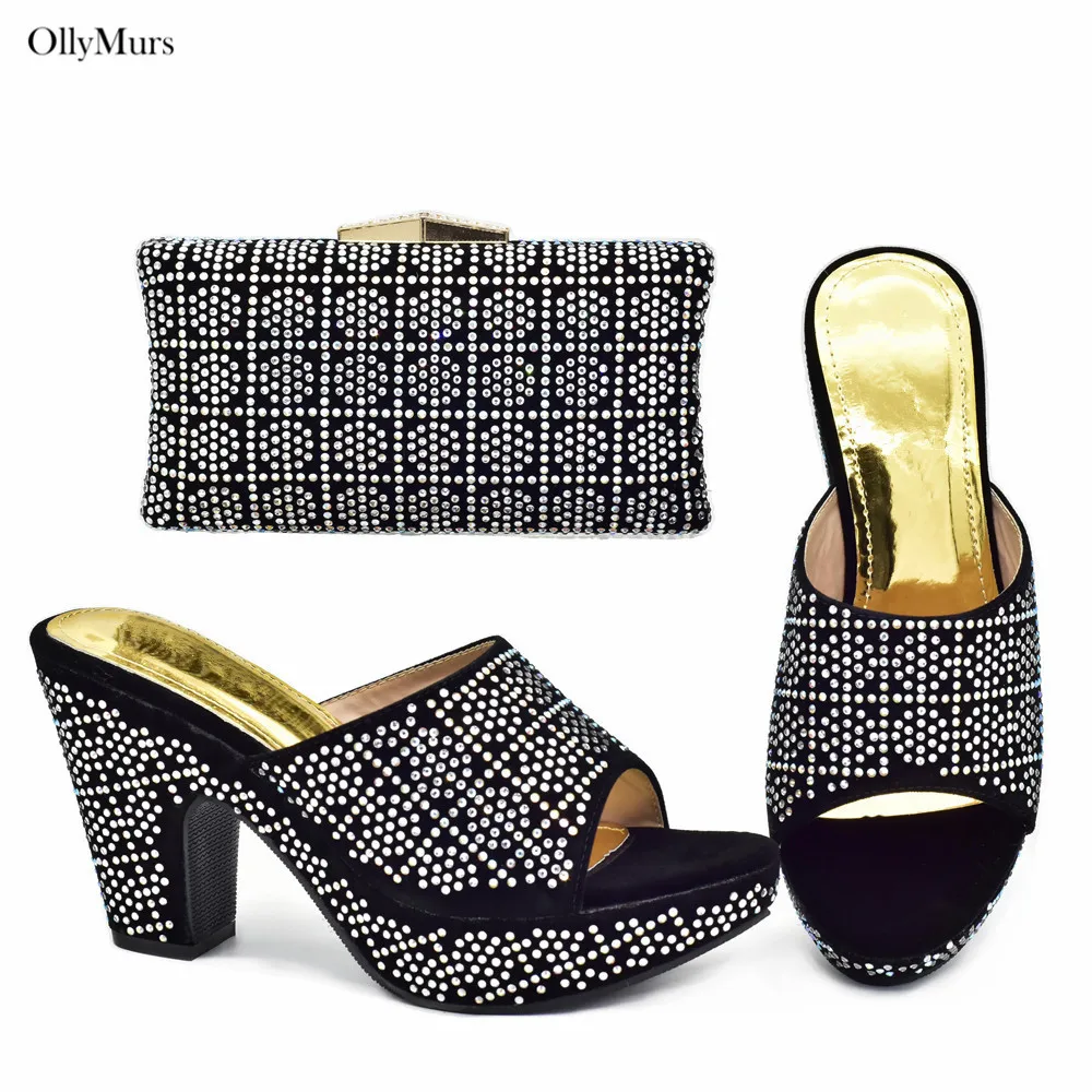 

Hot Sale Rhinestone Ladies Pumps Shoes And Bag Set Italian Summer High Heels Shoes And Bag Set For Party Size 37-42