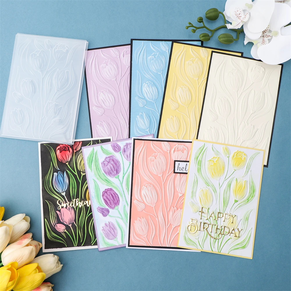 Plastic Embossing Folder Embossing Folder Twirling Tulips Background 3D Embossing Folder for DIY Scrapbooking Adding Texture Paper Craft Making Stencil SP02