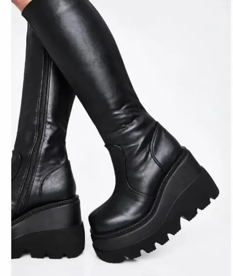 Nieuwe Dames Hoge Platform Laarzen Mode Zip Hoge Hakken Laarzen Vrouwen  Wiggen Schoenen Vrouw Casual Laarzen Hakken Plus Size 35-43