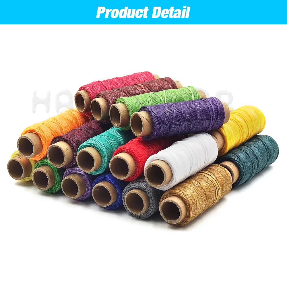 Description Picture 5 of item12/30/50M 150D 0.8mm Thickness Flat Waxed Thread Waxed Cord Hand Stitching Thread Flat Waxed Sewing Line For Leathercraft DIY
