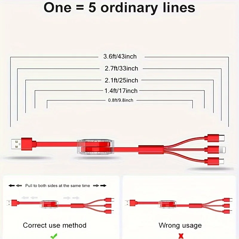 รูปสินค้า สายชาร์จ USB 3 in 1 พับเก็บได้ สำหรับ iPhone และ Android