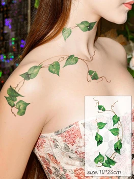 1 pezzo di tatuaggio temporaneo con motivo a foglie verdi e vite per donne, adatto per tutti i giorni, feste, braccia, petto, addome, corpo decorativo