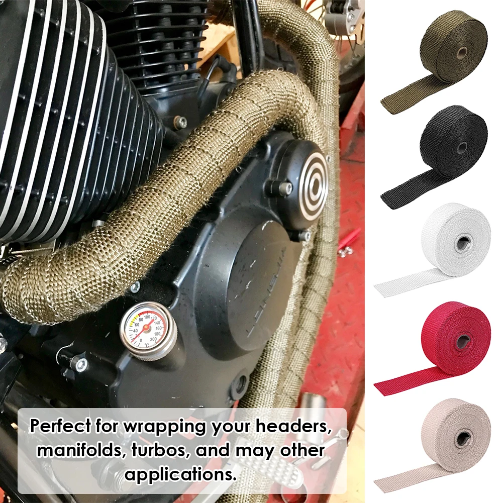 5MRollFiberglassHeatShieldMotorcycleExhaustHeaderPipeHeatWrapTapeThermalProtection