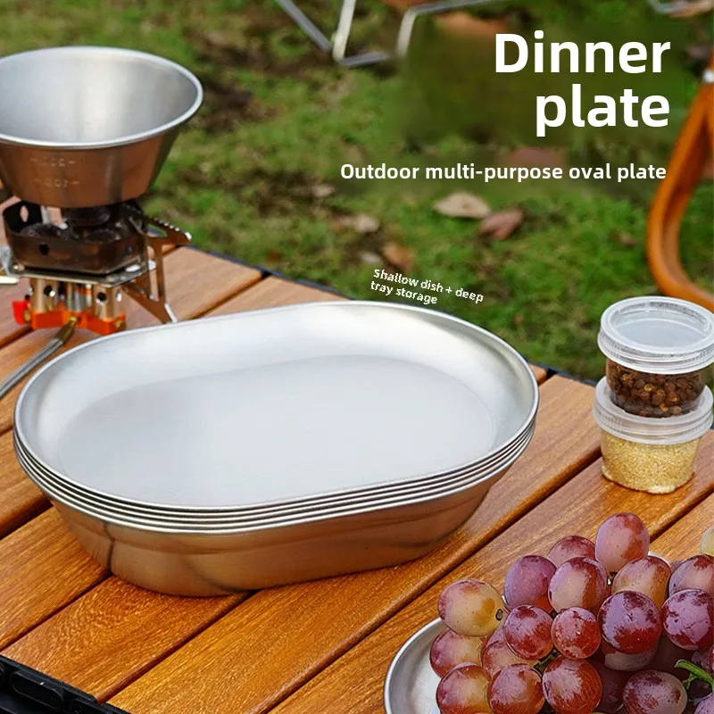 CLS&NOBANA Newset Outdoor 304 Stainless Steel Travel Portable Barbecue Camping Household Large Soup Basin Small Shallow Plate 4