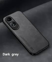 Leather Phone Case with Metal Plate - Elegant Car Mount Support for OPPO A6 5G (Dark Gray)