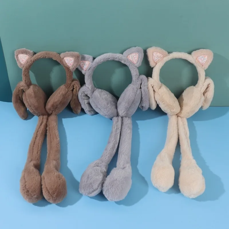 Warm earmuffs Funny plush cat ear shaped kids winter earmuff