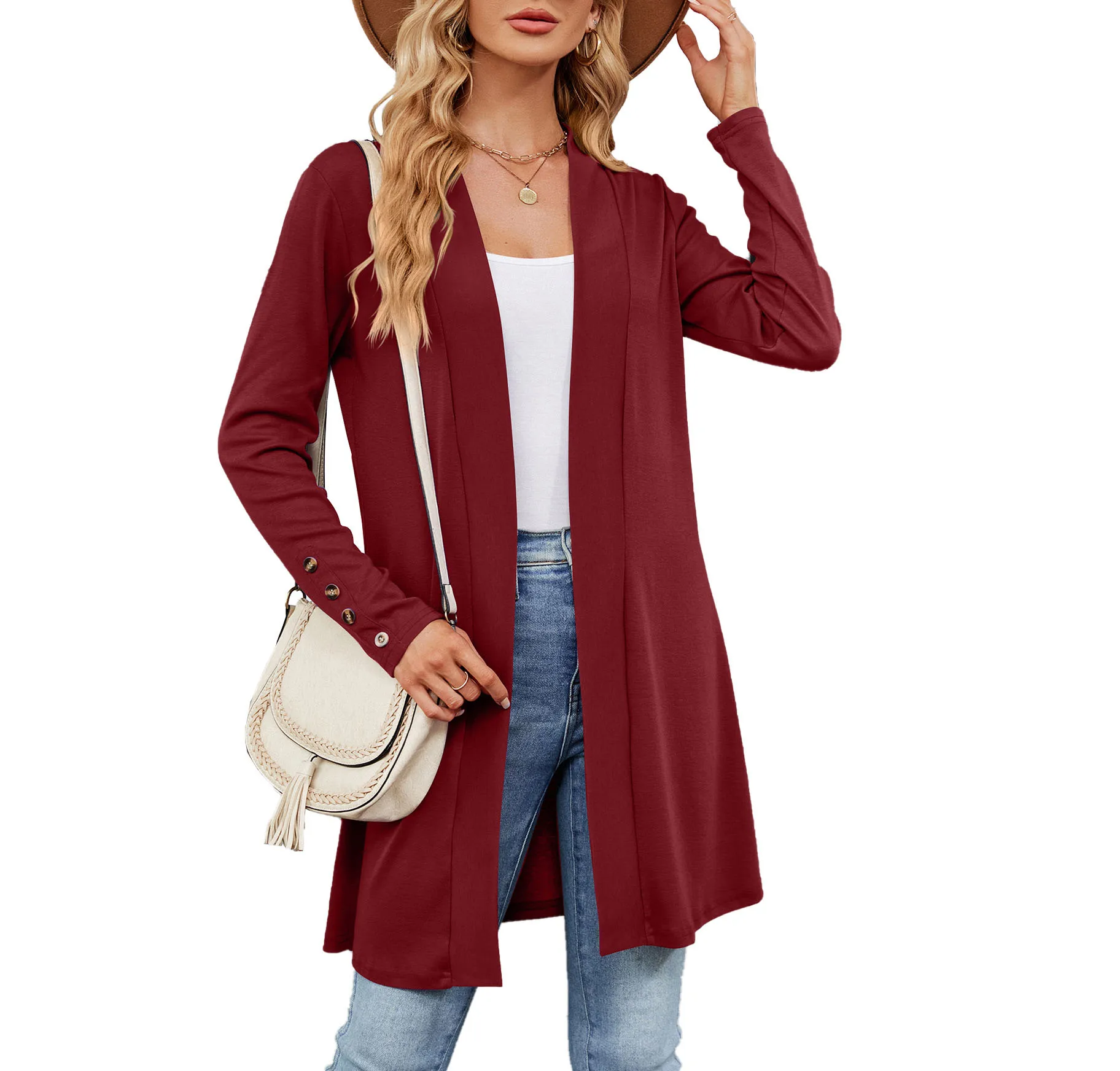 Jacket for Women 2023 Autumn and Winter New Solid Color Buttons Loose Long-sleeved Cardigan Knitted Jacket