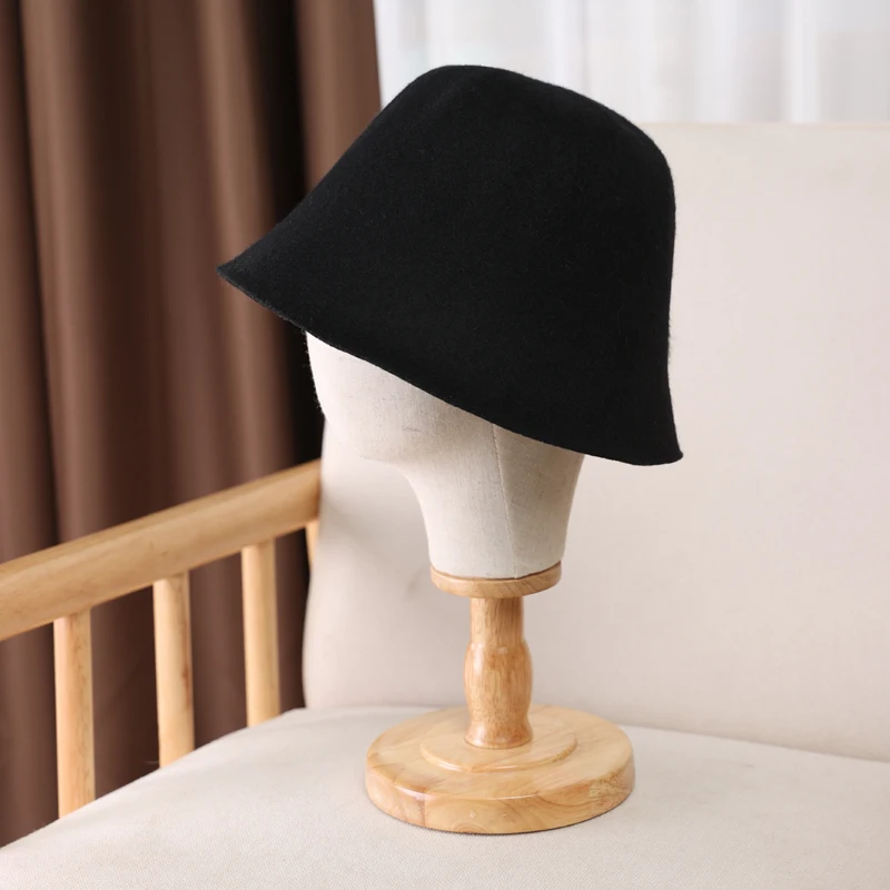 100%Pure Wool Women's Bucket Hat Korea Fashion Vintage Fisherman Panama Cap Autumn Winter Warm Soft  Foldable Wollen Chapeau 3