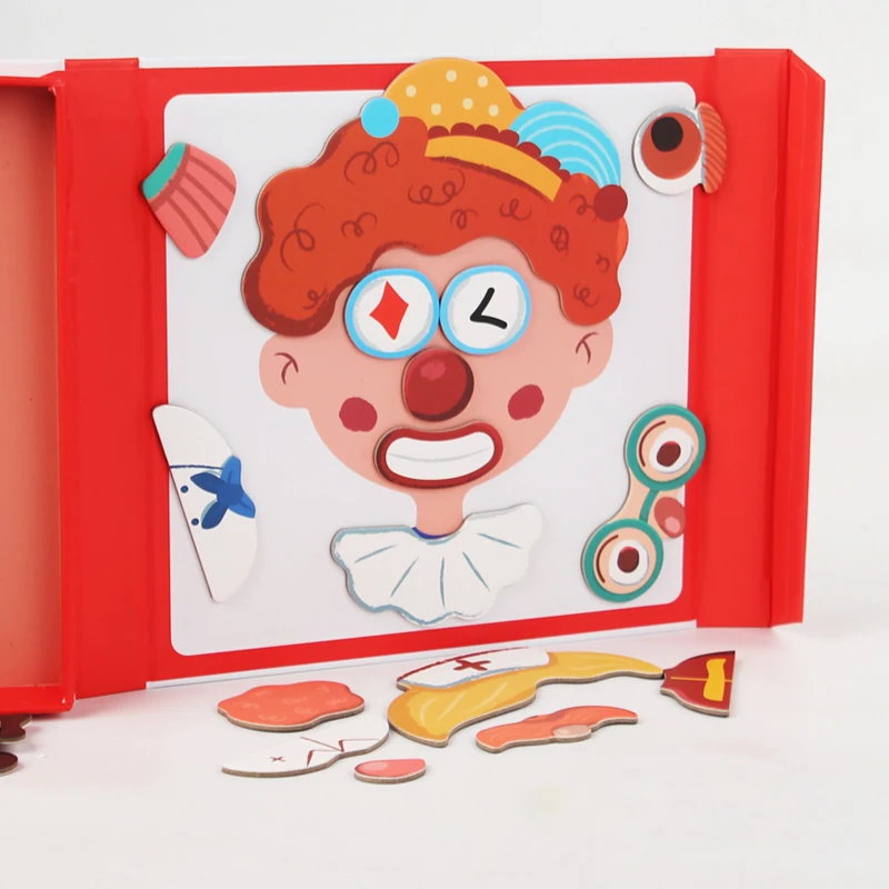 Wooden Jigsaw Magnetic Blocks Puzzle Book Board with Cards Face Change Clothing Change Marine Life Kids 3D Puzzle Toys Gifts 4