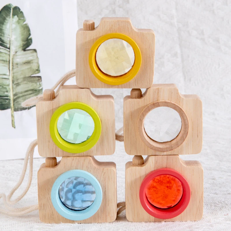 

1 Pc Nordic Style Kids Camera Kaleidoscope Baby Mini Hanging Wooden Camera Photography Toys Educational Magic Learning Toy Gift