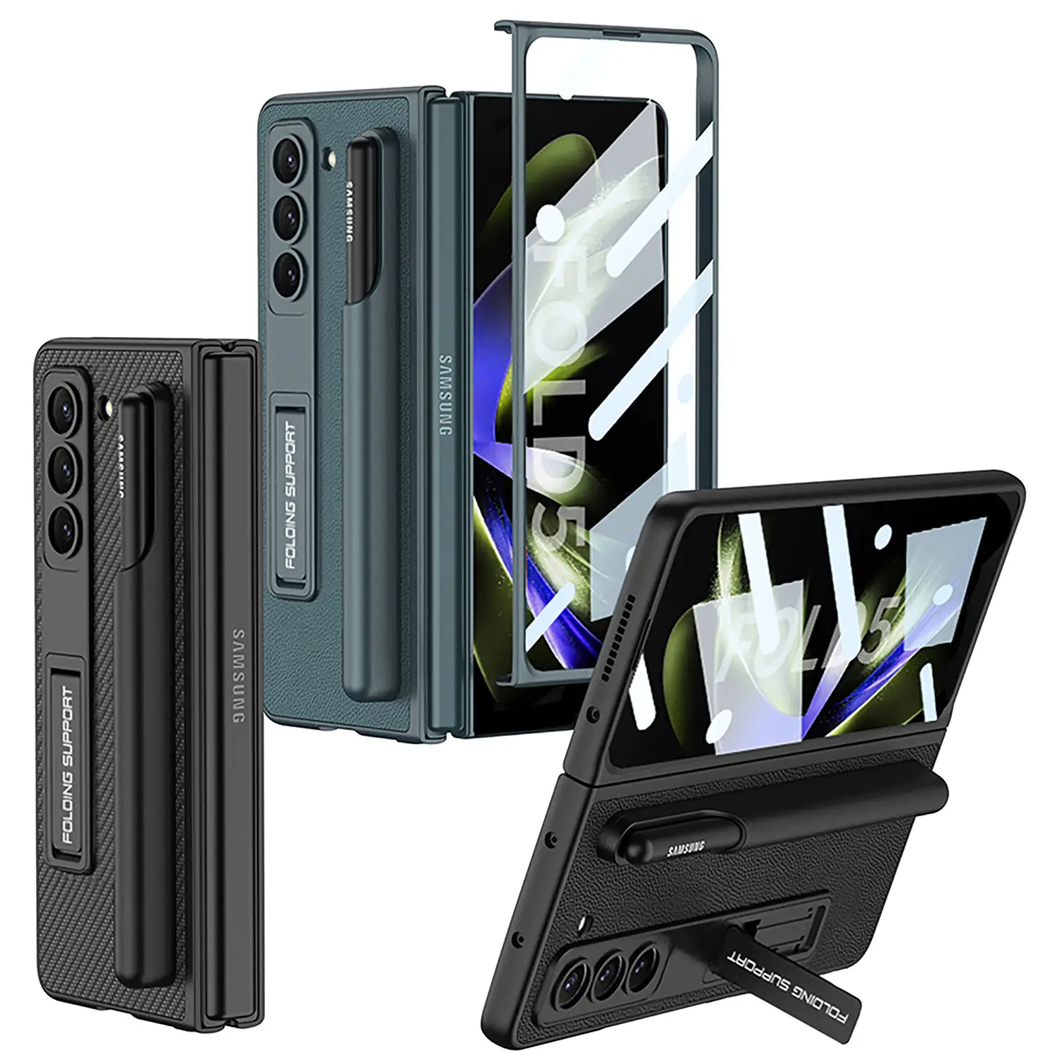 

Кожаный держатель для ручки для Samsung Galaxy Z Fold 5 механический кронштейн для переключения передач защитная пленка интегрированный анти-осенний чехол для телефона