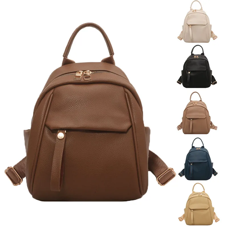

Women's Casual Small Backpack Pu Leather Backpack New Large Capacity Solid Color School Bag Travel Bag Female Rucksack